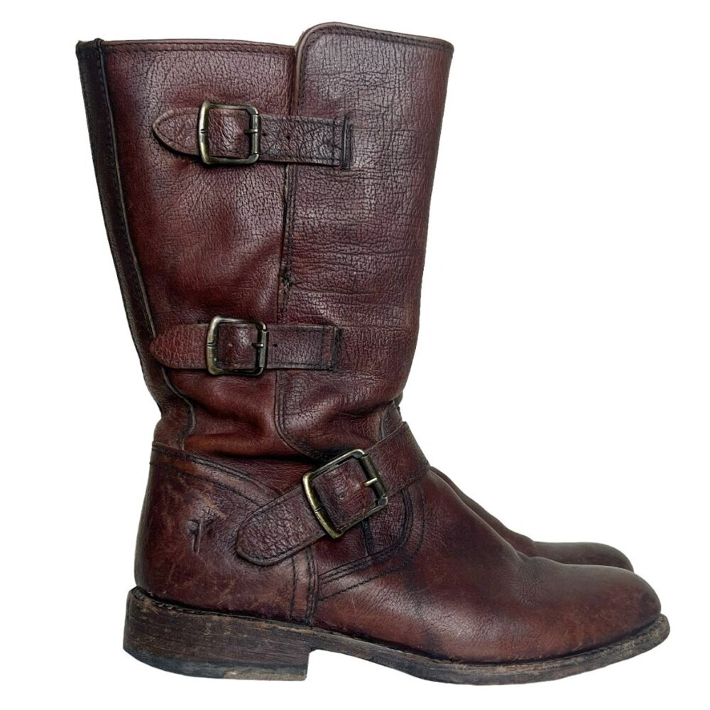 Frye Brown Leather Jayden Moto Boots - Picture 4 of 12
